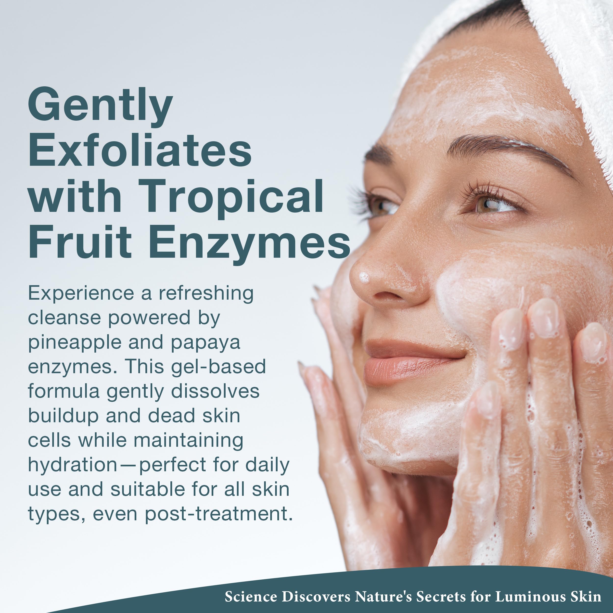 Lira Clinical BIO Enzyme Cleanser texture emphasizes hydrophilic gel for gentle exfoliation.