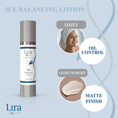 Lira Clinical ICE Balancing Lotion being applied to skin for daytime oil control