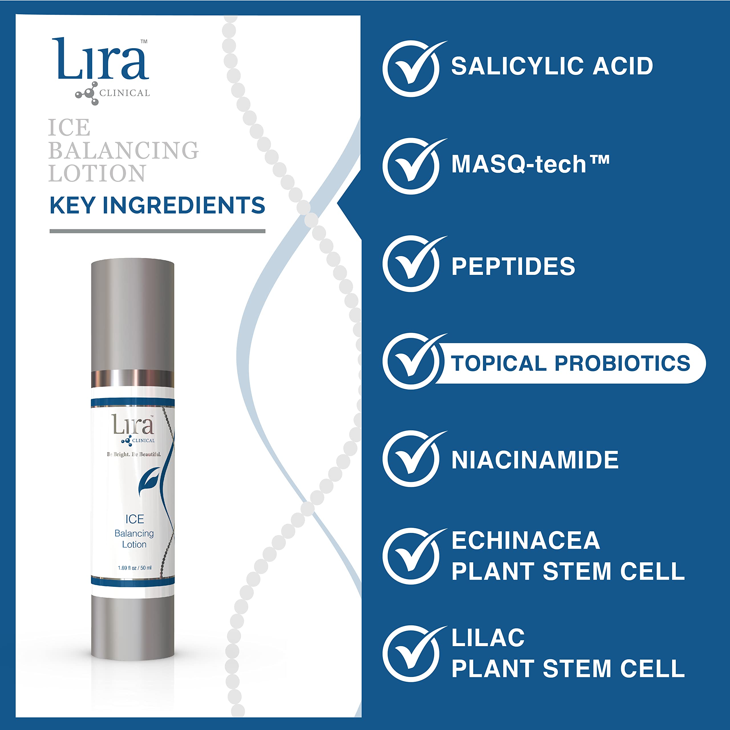 Lira Clinical ICE Balancing Lotion packaging on shelf communicates lightweight balance