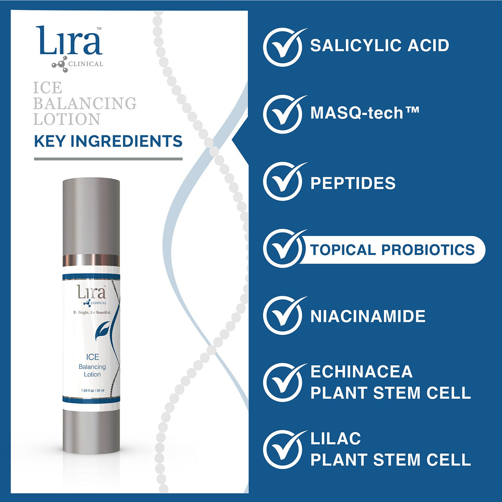 Lira Clinical ICE Balancing Lotion packaging on shelf communicates lightweight balance