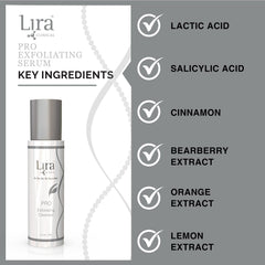 Lira Clinical PRO Exfoliating Cleanser after-use glow suggests bright, soft skin.