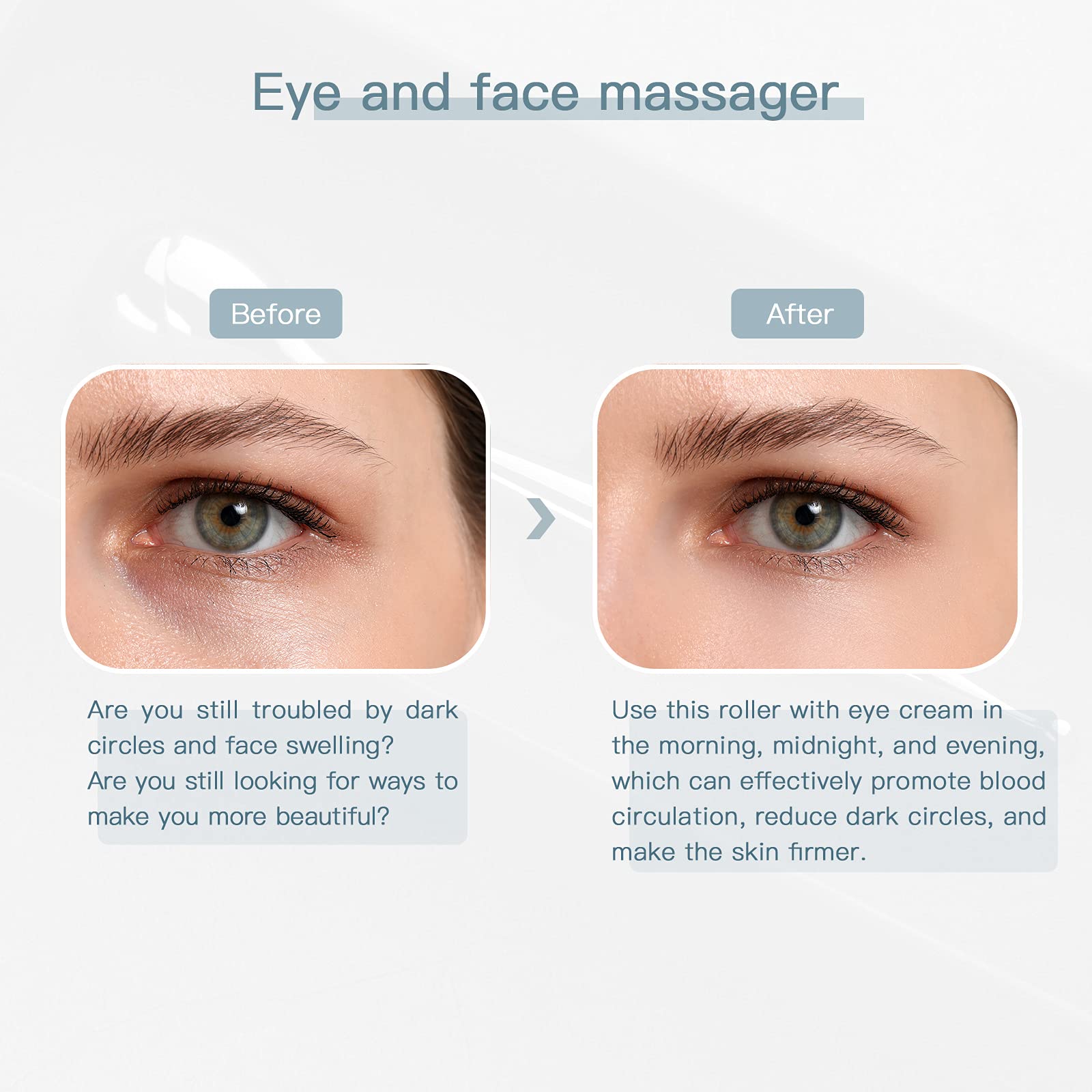 LISAPACK facial massager bridge-of-nose and eye corners image indicating improved circulation possibilities.