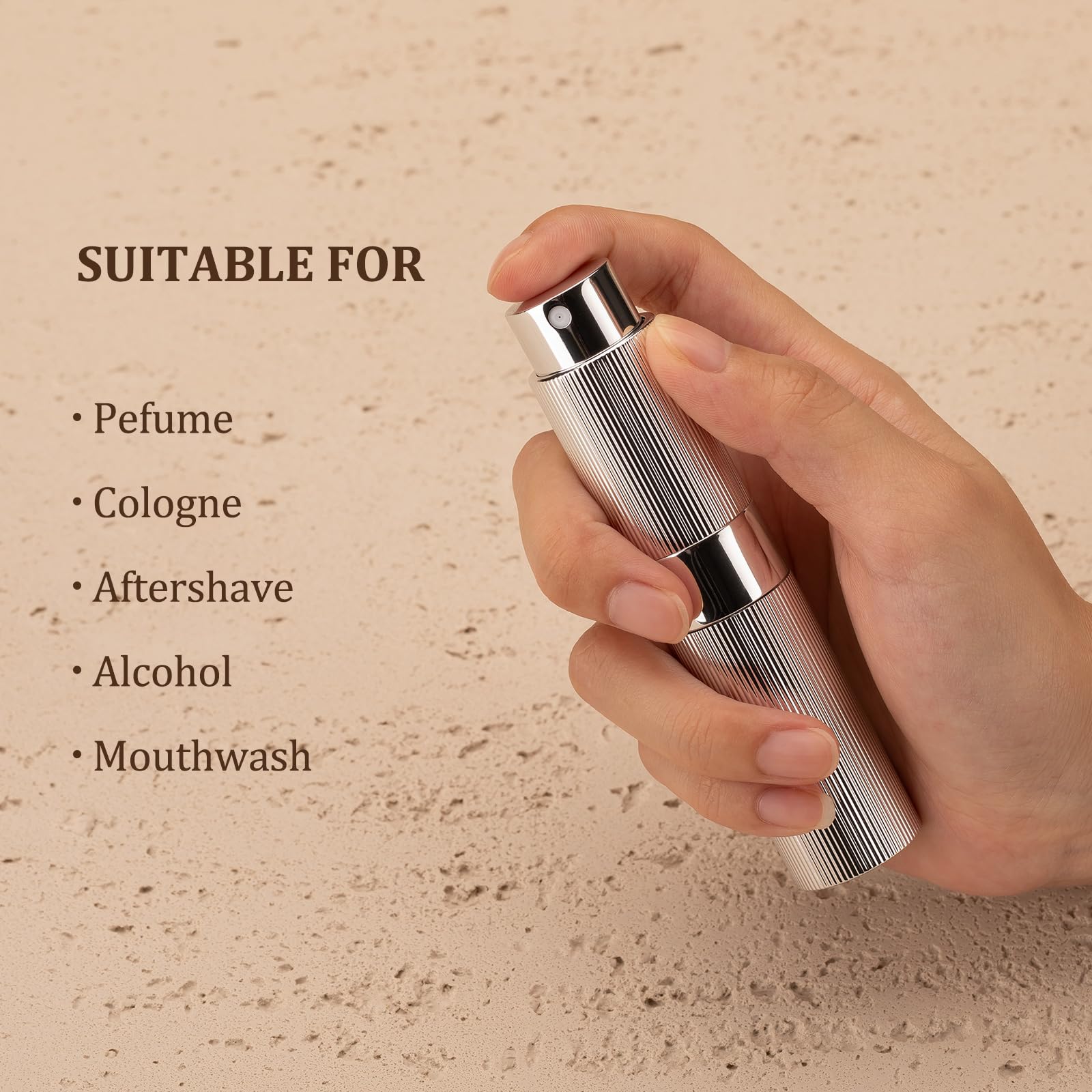 LISAPACK perfume travel atomizer side detail cap emphasizes spill prevention.