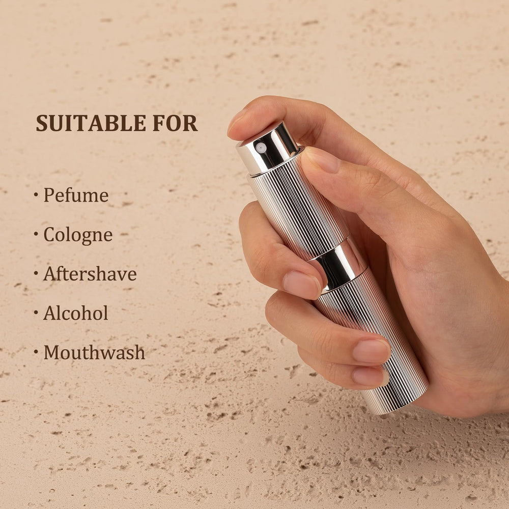 LISAPACK perfume travel atomizer side detail cap emphasizes spill prevention.