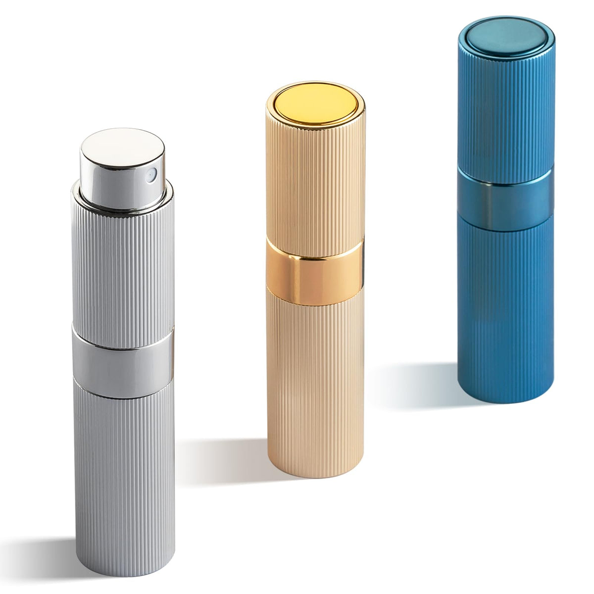 LISAPACK perfume travel atomizer 8ml striped silver portable fragrance on the go.