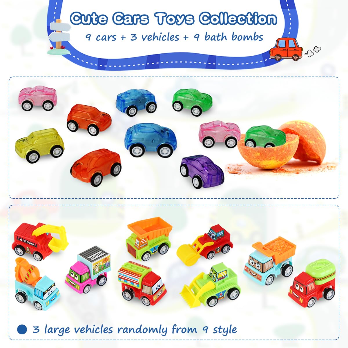 Lisotera bath bombs fizz with colorful water and playful car reveal action