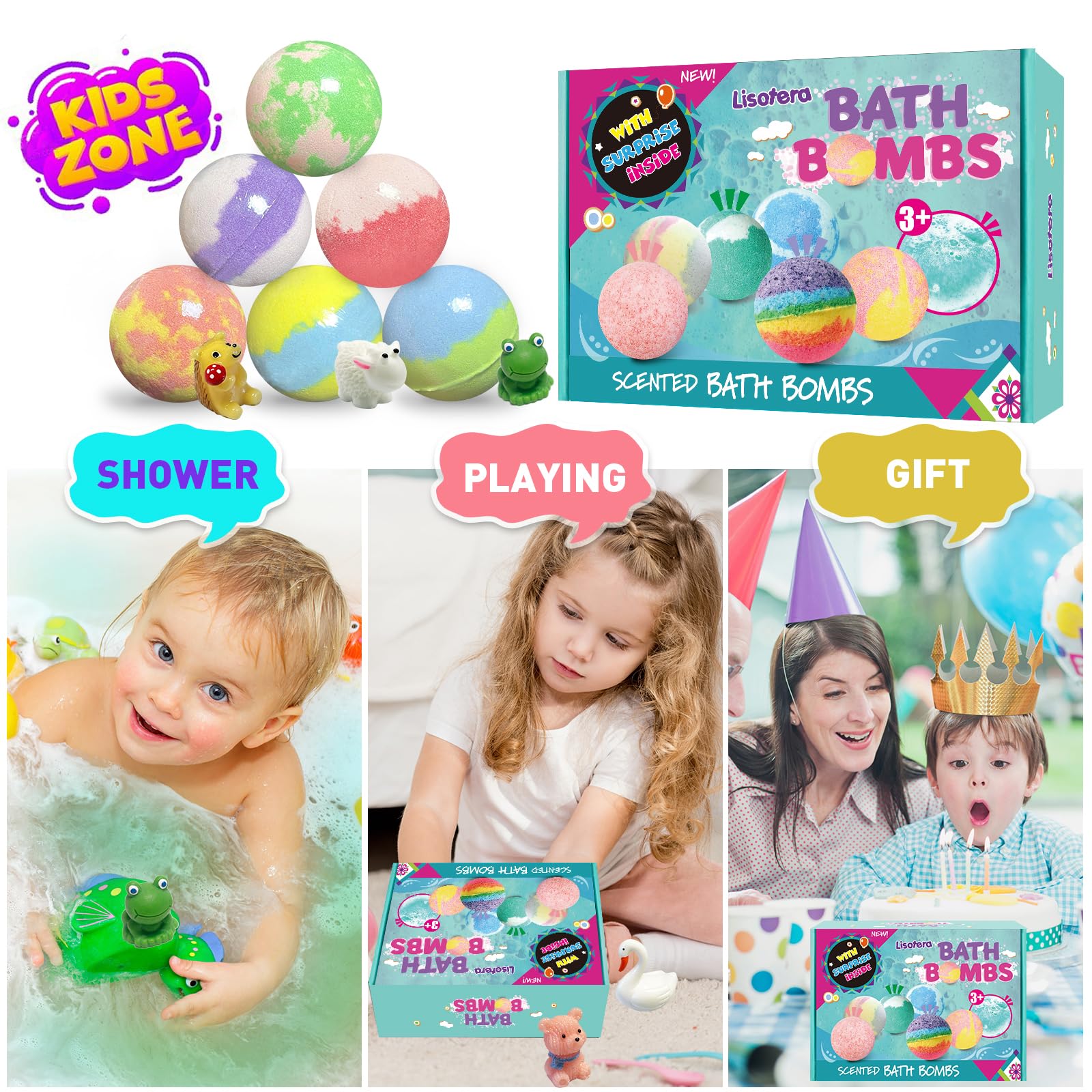 Lisotera bath bombs colorful bubbles create a playful bath experience.
