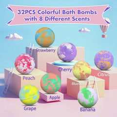 Lisotera bath bomb eight scents depicting variety of scents for bath time