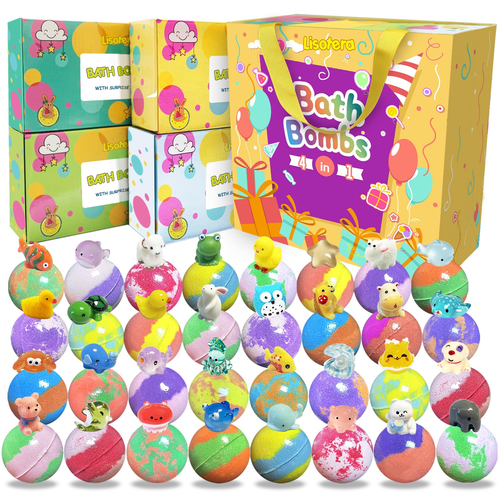 Lisotera bath bomb surprise inside showing hidden toy inside a fizzing ball for exciting bath time