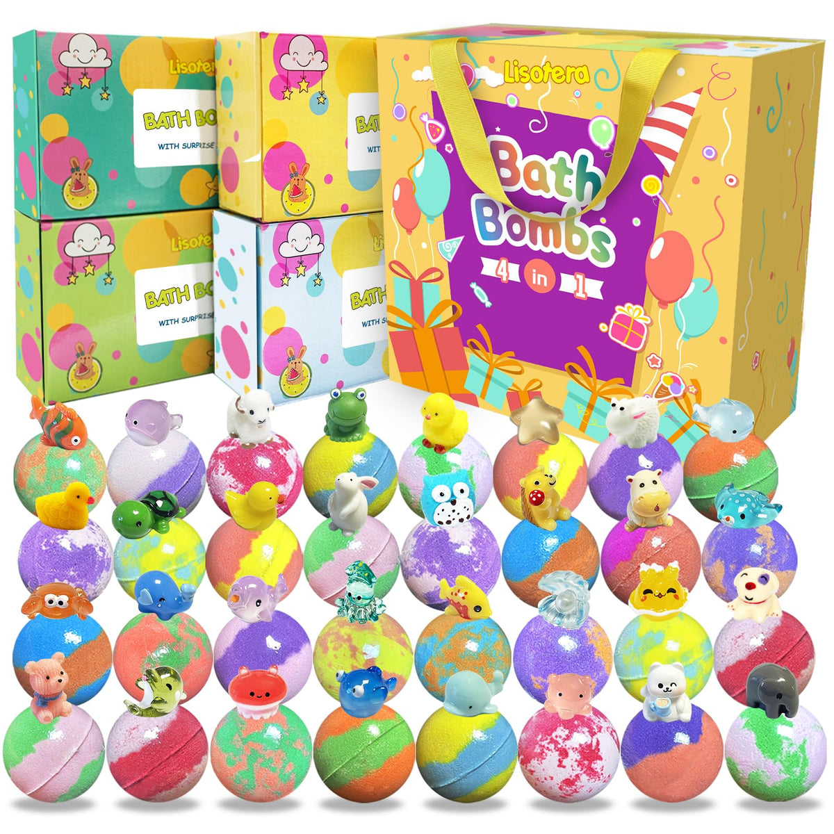 Lisotera bath bomb surprise inside showing hidden toy inside a fizzing ball for exciting bath time