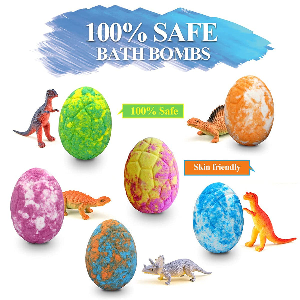 Lisotera bath bombs reveal a dinosaur toy inside during bath time