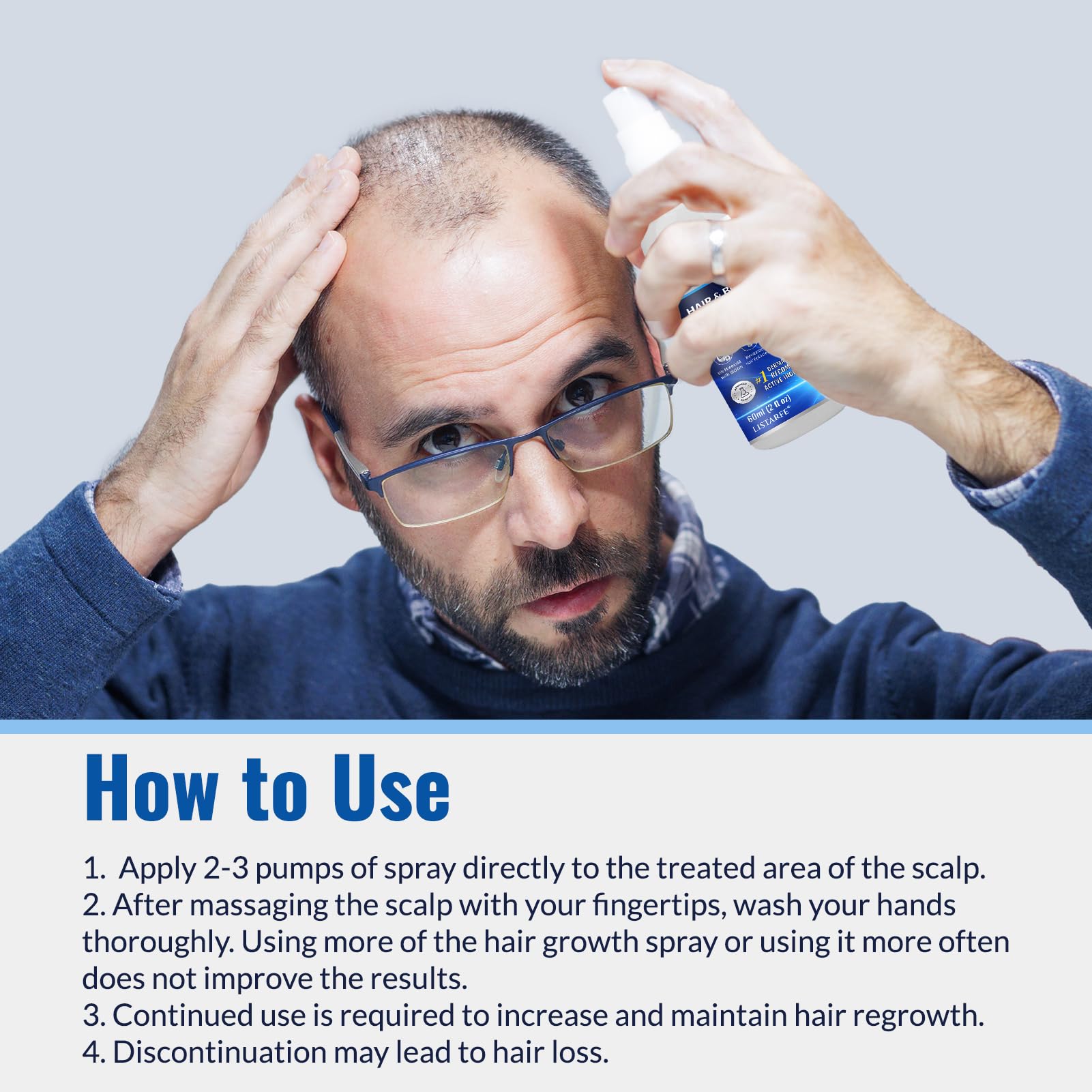 Listarfe Minoxidil spray for beard growth in men.