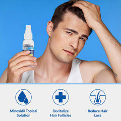 Listarfe Minoxidil spray being applied to the scalp during a routine.