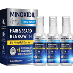 Listarfe 5% Minoxidil spray packaging designed for an easy, twice-daily routine.