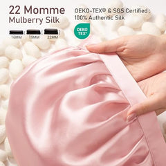 LitBear 22 momme mulberry-silk label demonstrates luxury material and OEKO-TEX safety.