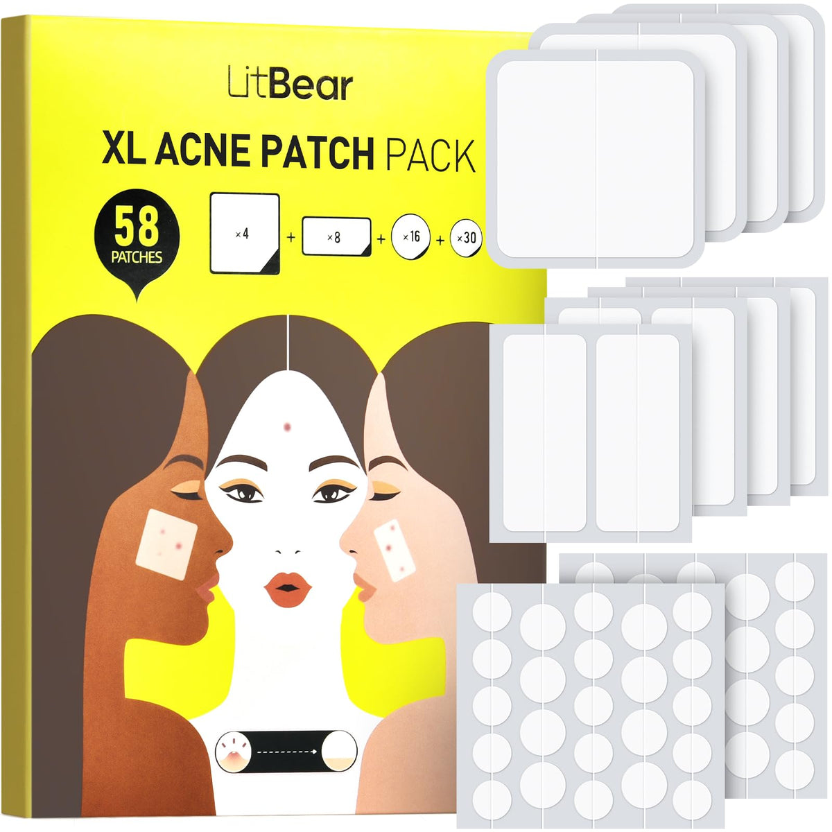 LitBear acne patches large coverage close-up for protective treatment