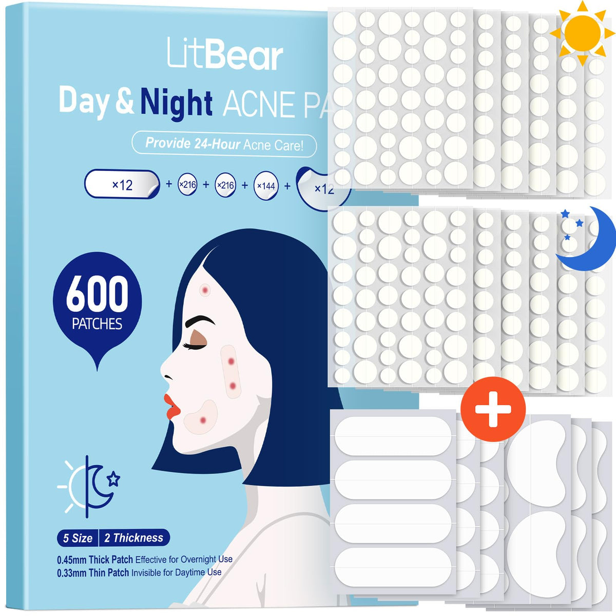LitBear day patch ultra-thin on skin, discreet daytime protection for blemishes.
