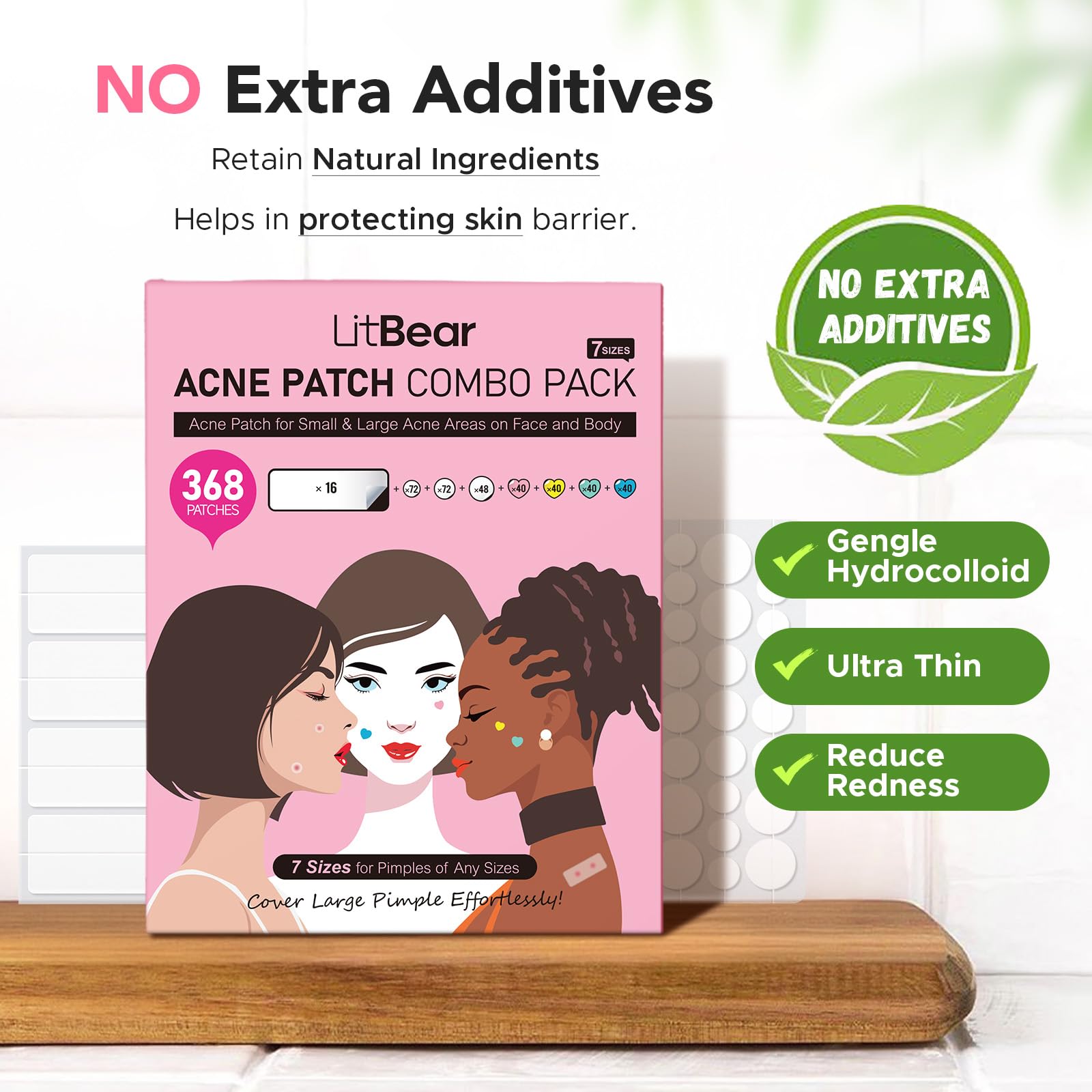 LitBear green heart patch for body and face breakout coverage.