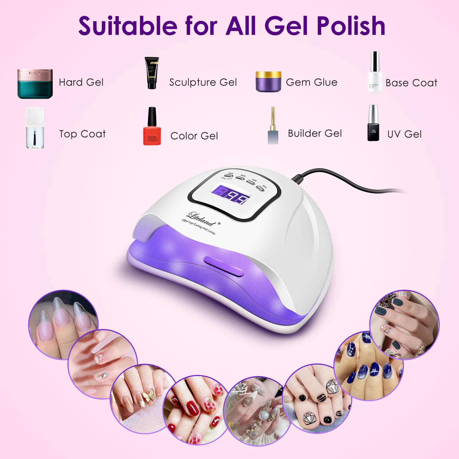 Liteland UV nail lamp detachable base for easy cleaning and pedicure use