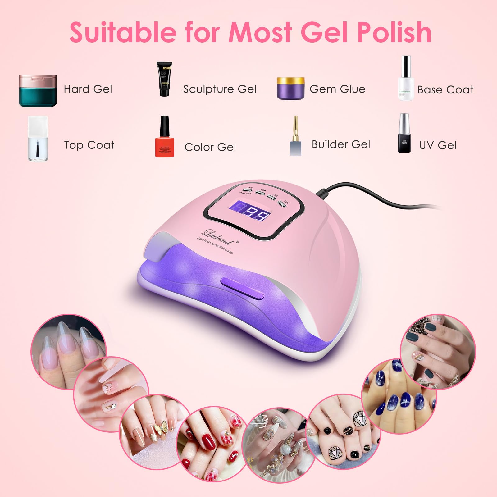 Liteland UV nail lamp hand under sensor demonstrates infrared auto-start for hands-free operation.