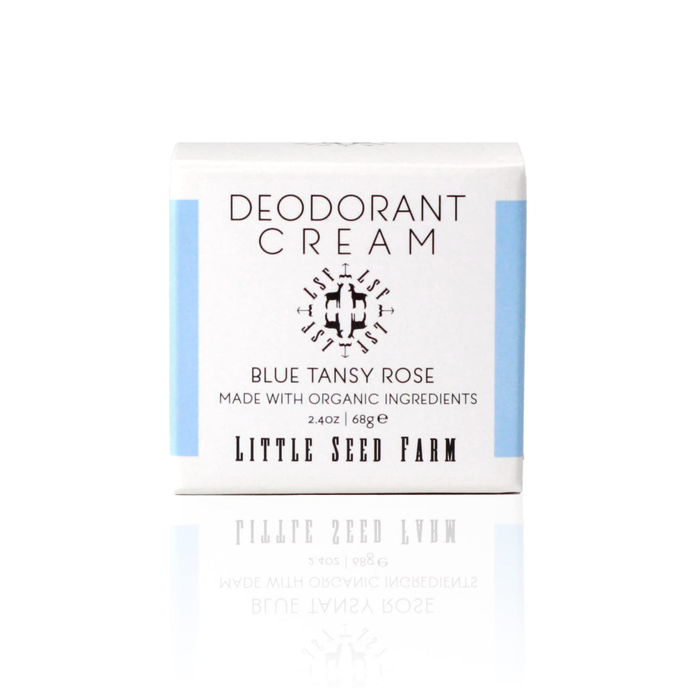 Little Seed Farm all natural deodorant cream jar close-up showing silky texture.