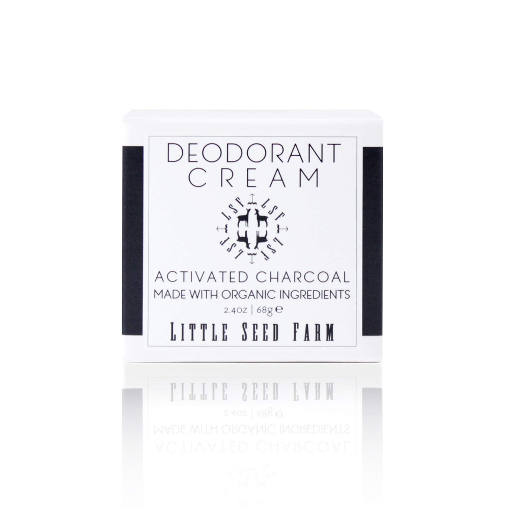 Little Seed Farm deodorant cream activated charcoal jar shows natural odor control for sensitive skin