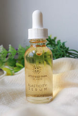 Little Seed Farm Elasticity Serum texture closeup shows light, non-greasy feel.