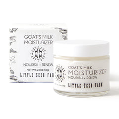 Little Seed Farm goats milk face moisturizer jar closeup showing creamy texture for daily hydration.