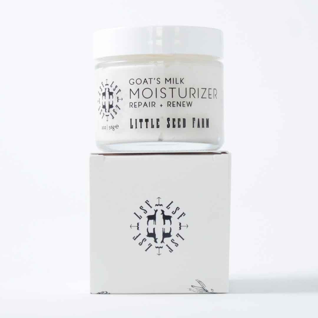 Little Seed Farm goats milk face moisturizer for sensitive skin shown with smooth, even tone.
