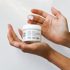 Little Seed Farm goats milk face moisturizer texture swatch reveals lightweight, non-greasy finish.