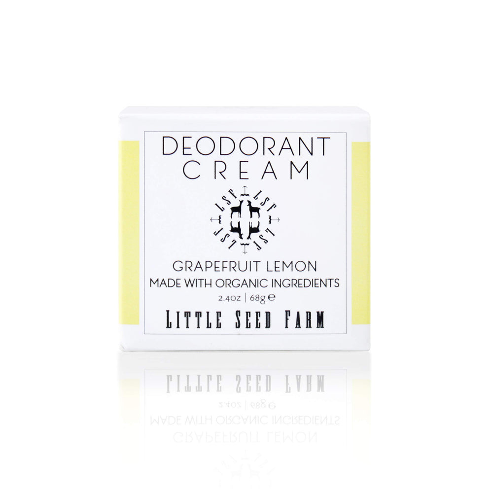 Little Seed Farm grapefruit lemon deodorant jar closeup showing creamy texture and long-lasting freshness