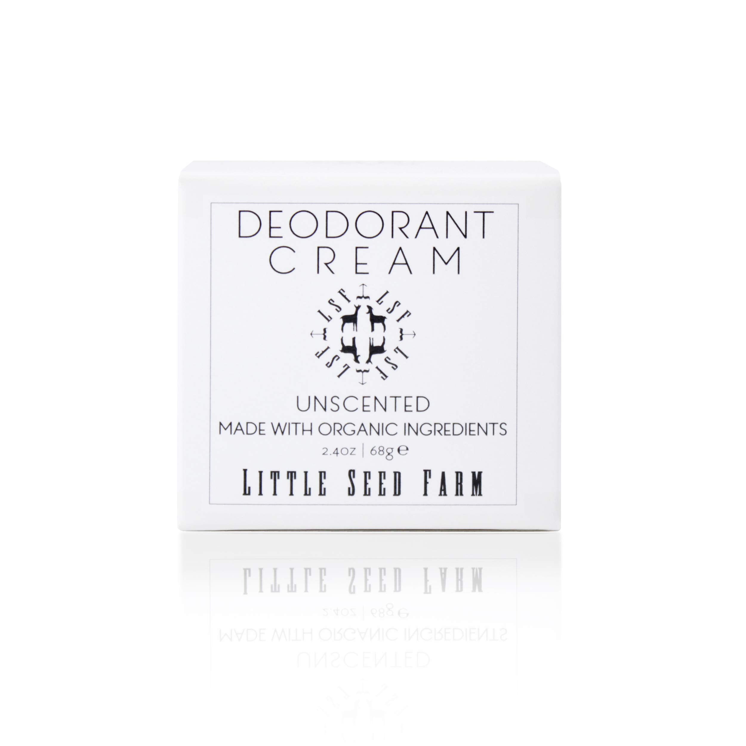Little Seed Farm unscented deodorant cream jar shows aluminum-free formula for sensitive skin
