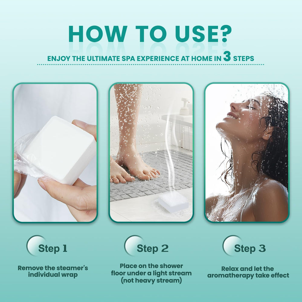 LIUCED shower steamers in shower scene for a spa-like routine.