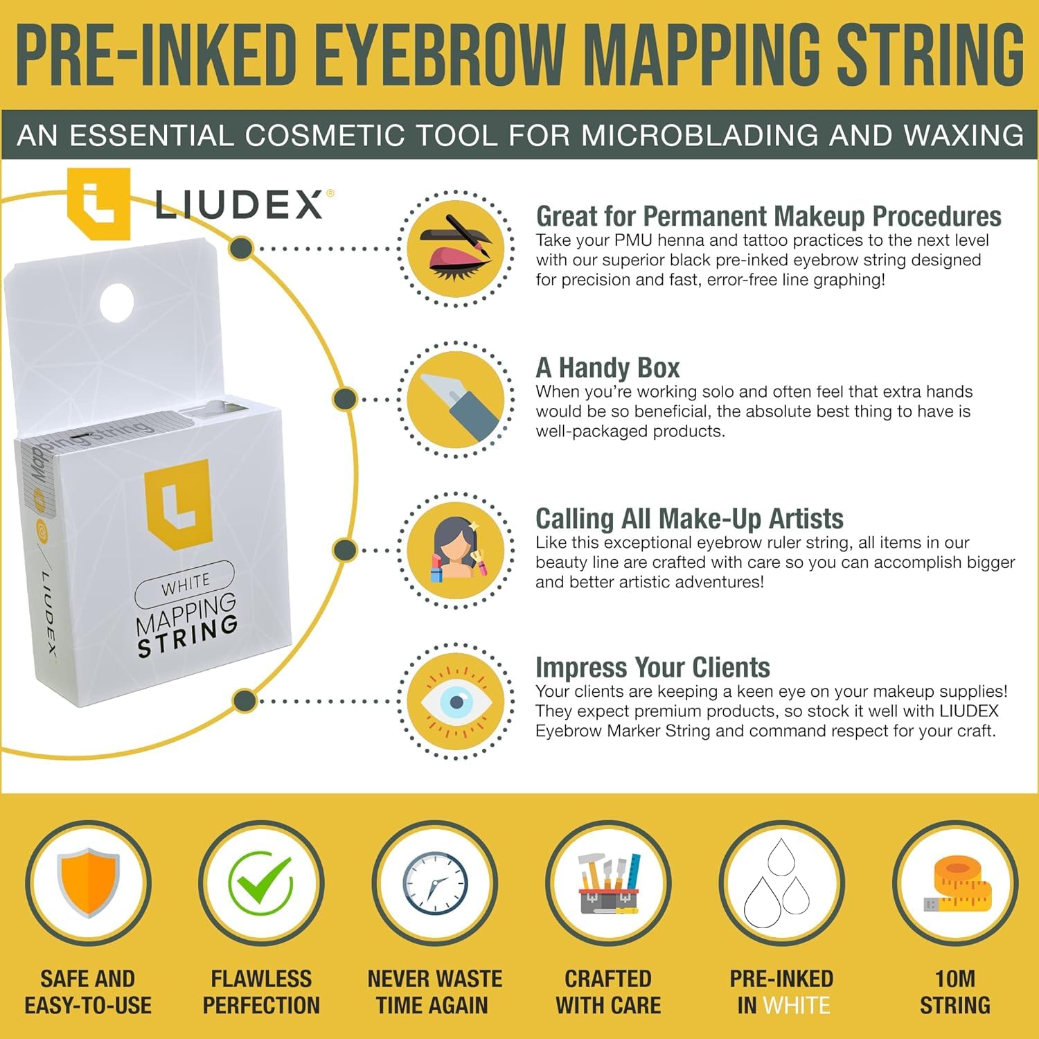 LIUDEX white ink eyebrow thread demonstrated for quick, accurate line graphing during PMU.