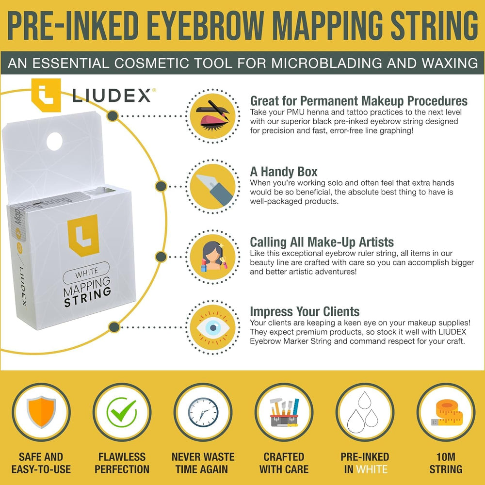 LIUDEX white ink eyebrow thread demonstrated for quick, accurate line graphing during PMU.