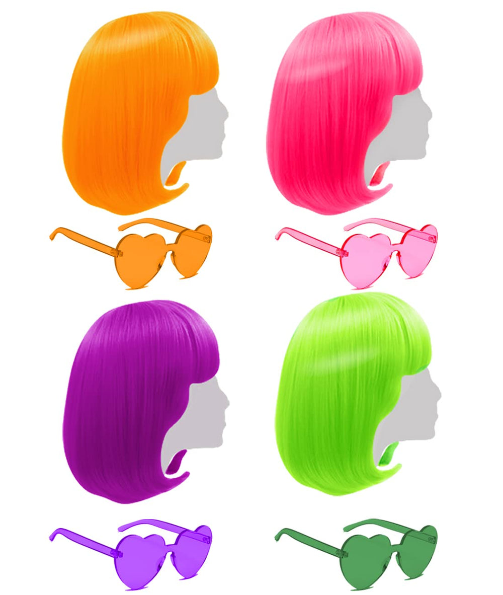 LIULIUBTY short bob wig neon pink-blue for vibrant party looks.