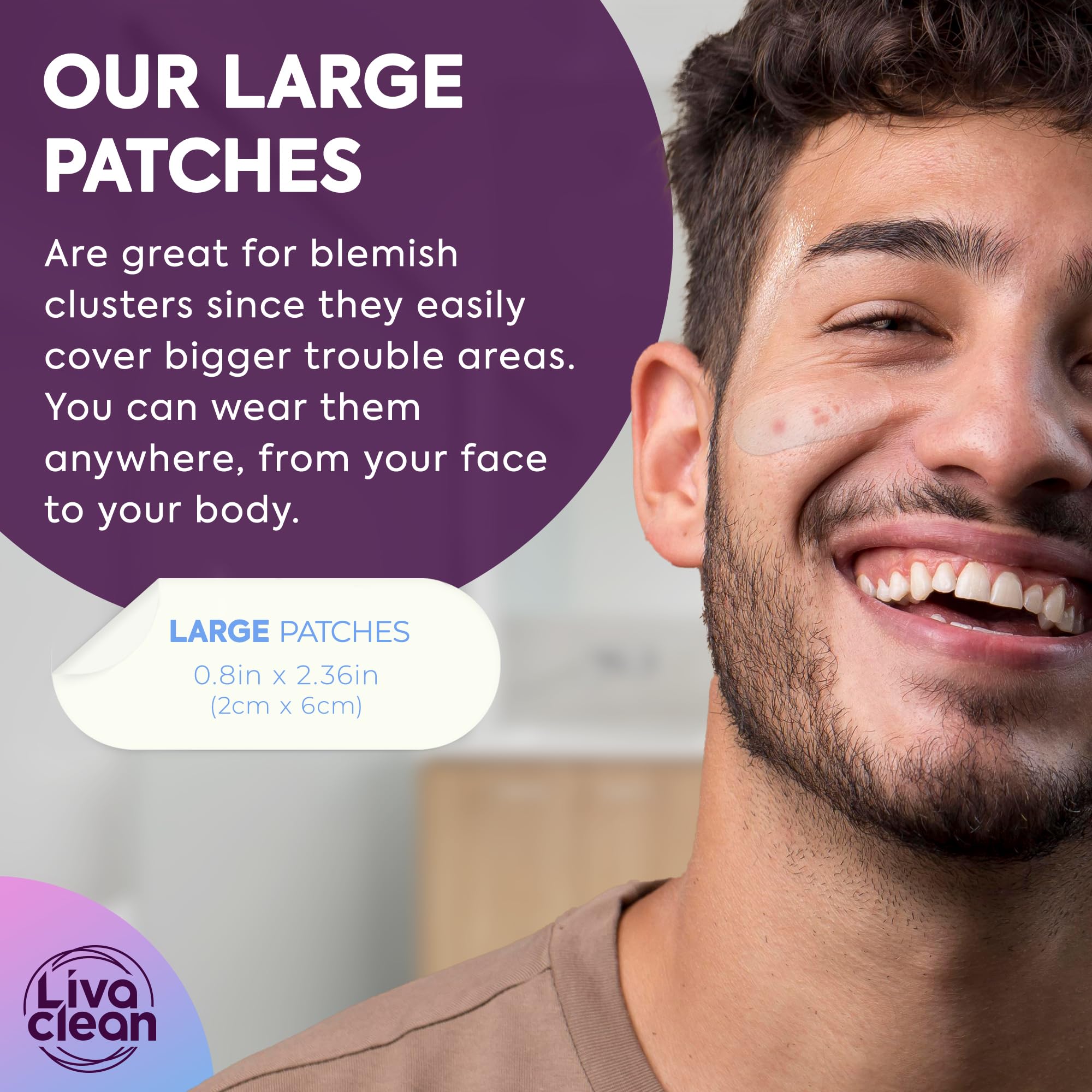 LivaClean patch on the chin provides full-face coverage for larger breakouts.