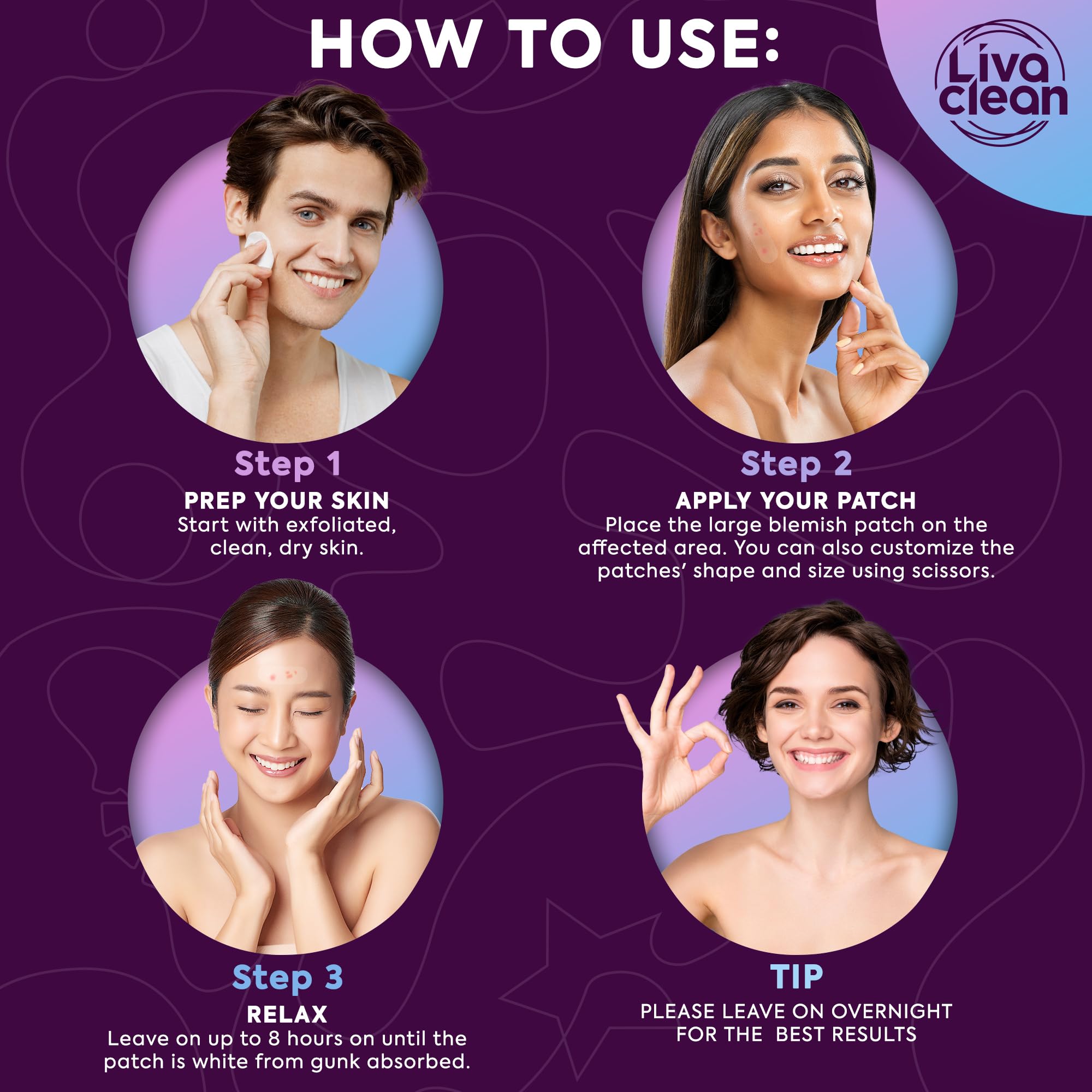LivaClean patches applied to the nose for targeted care on congestion-prone zones.