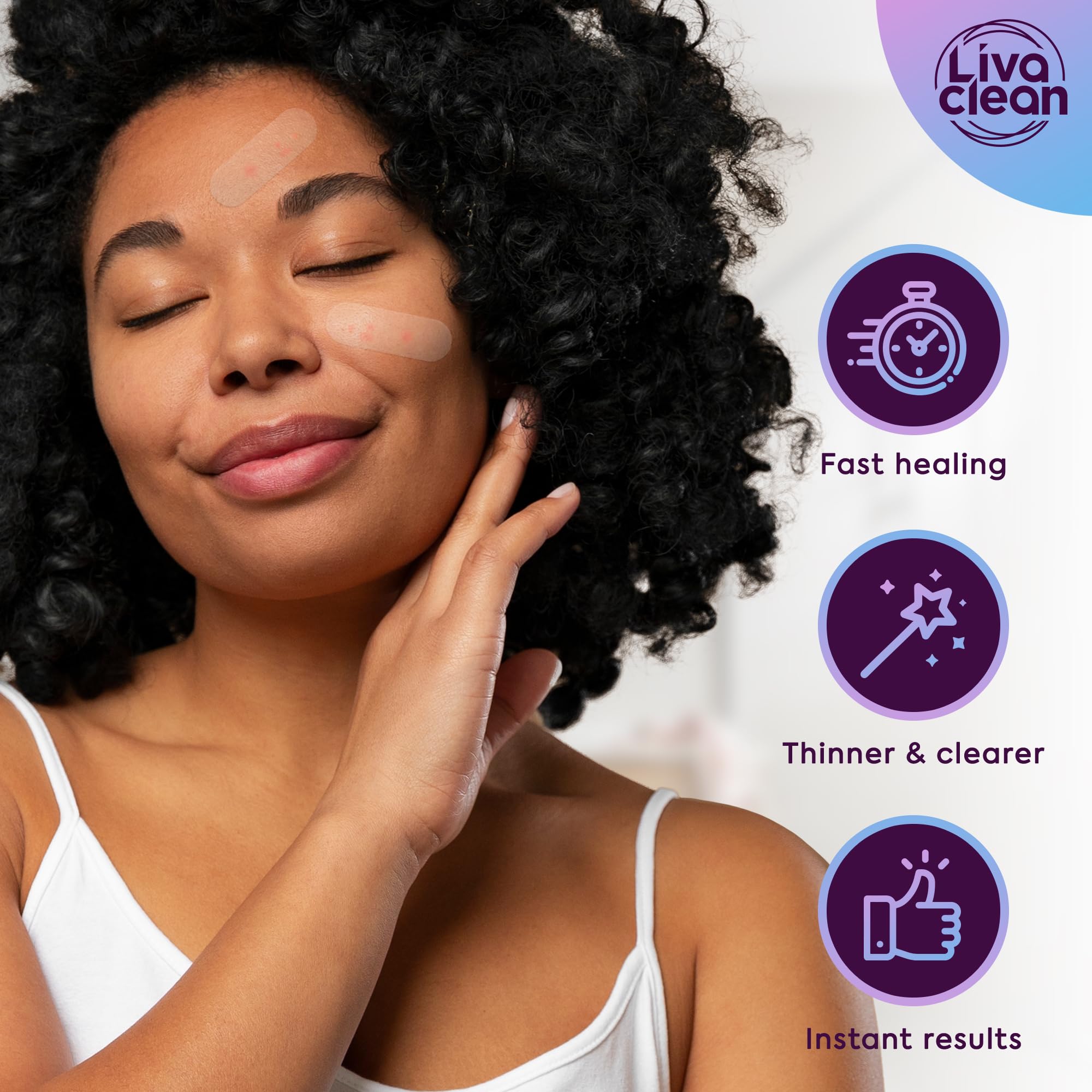 LivaClean 60ct patches stay put on oily skin for trusted wear.