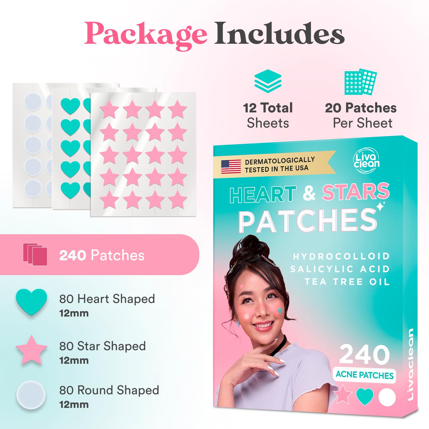 LivaClean heart-star patch open pack shows convenient acne care