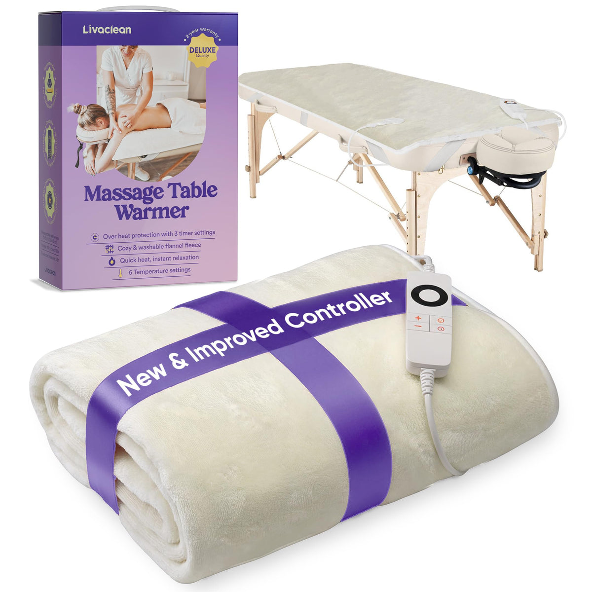 LivaClean massage table warmer front view on table showing full-table coverage for even heat