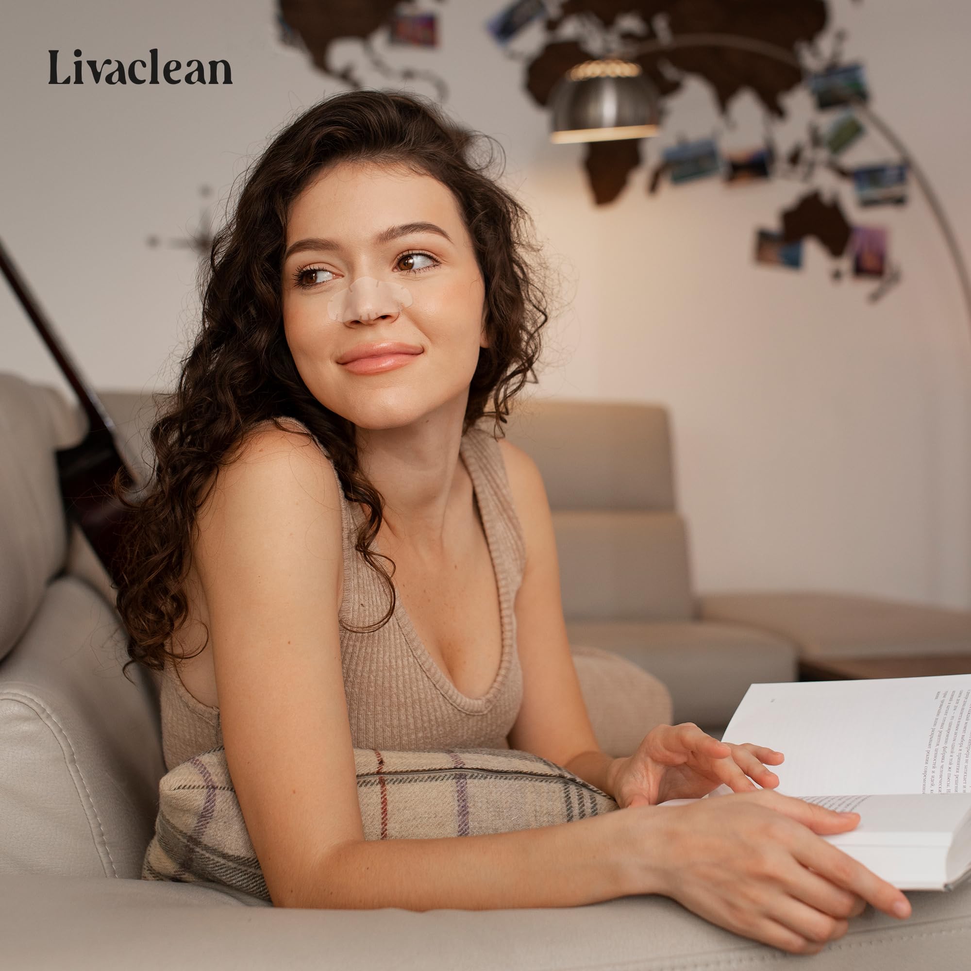 LivaClean nose pore strip closeup-application shows gentle adhesion on the nose
