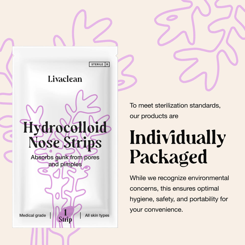 LivaClean nose pore strip pack back highlights packaging for easy at-home pore care