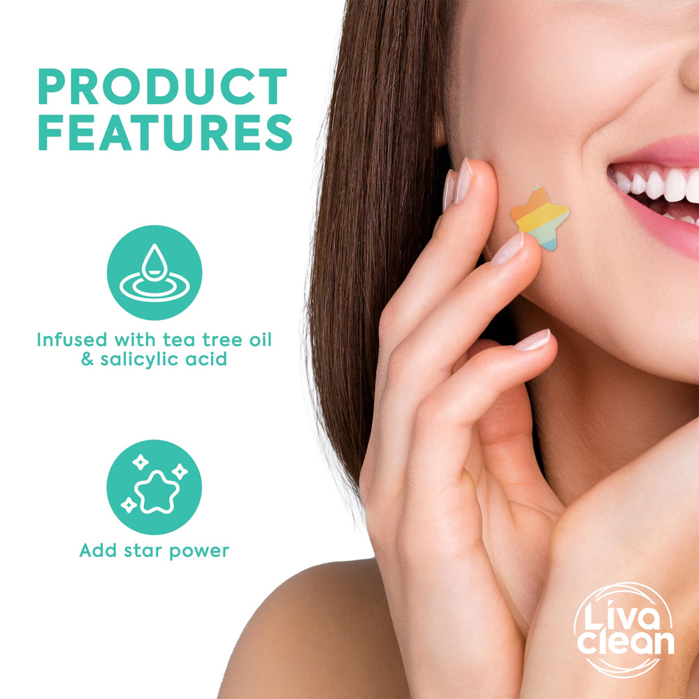 LivaClean rainbow star patches stay on during sweat and cleansing.