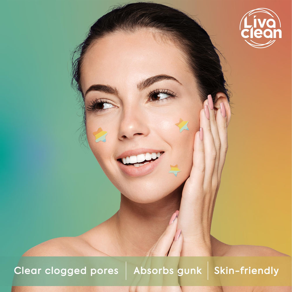 LivaClean rainbow star patches closeup shows gentle coverage for blemish zones.