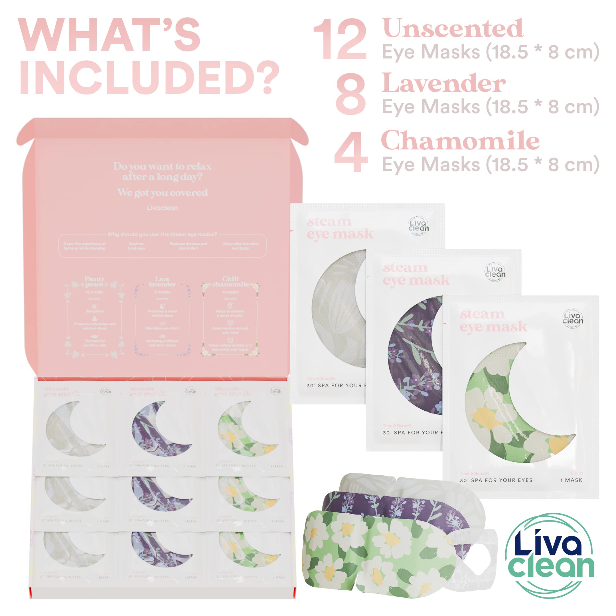 LivaClean steam eye mask on eye delivers soothing warm therapy