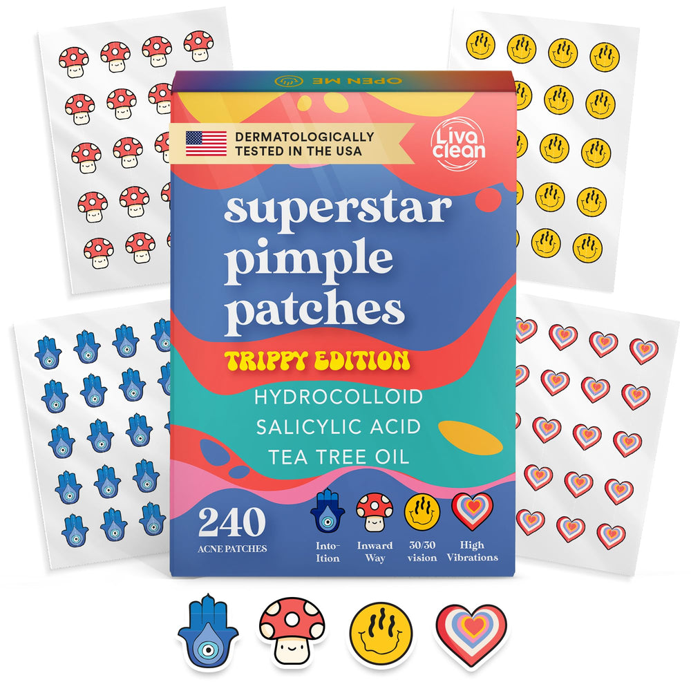 LivaClean Superstar Patches Trippy front view shows discreet hydrocolloid patch protection.