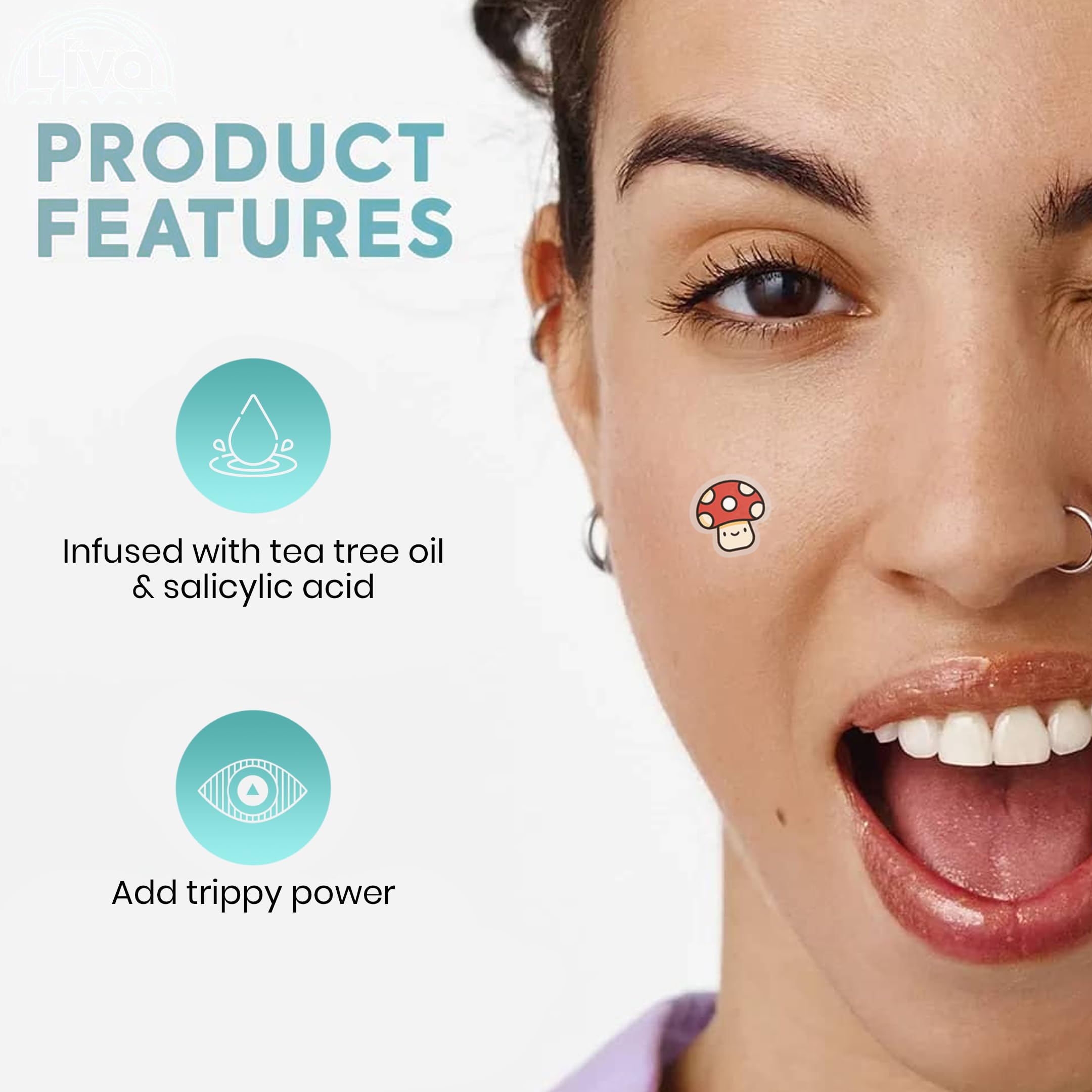 LivaClean Superstar Patches Trippy ingredients include salicylic acid and tea tree.