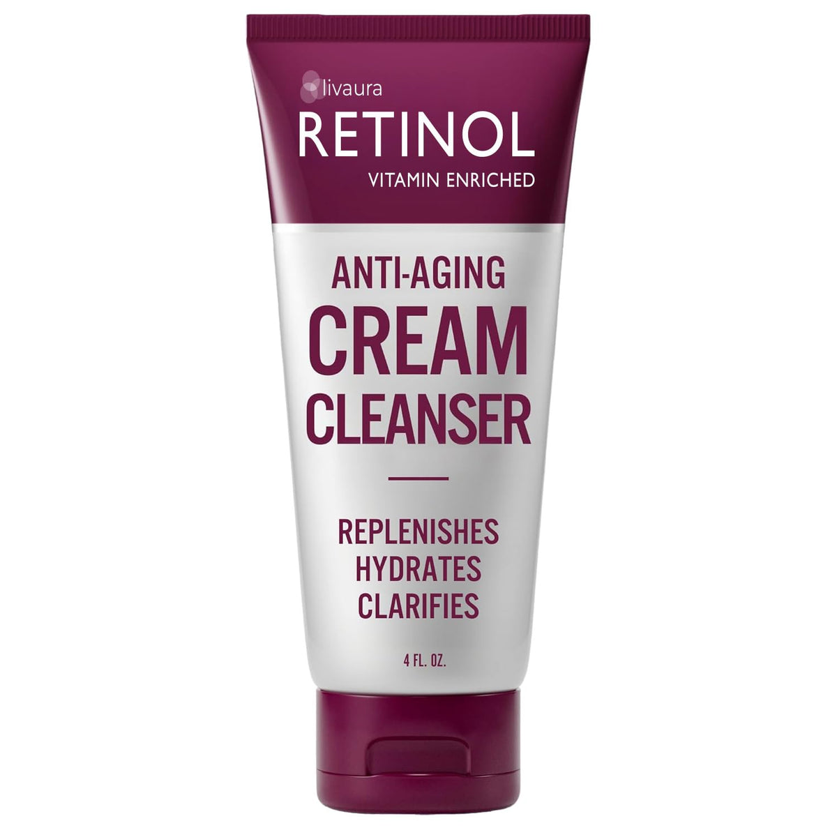 LIVAURA Retinol Cream Cleanser bottle shows deep cleansing and retinol prep.
