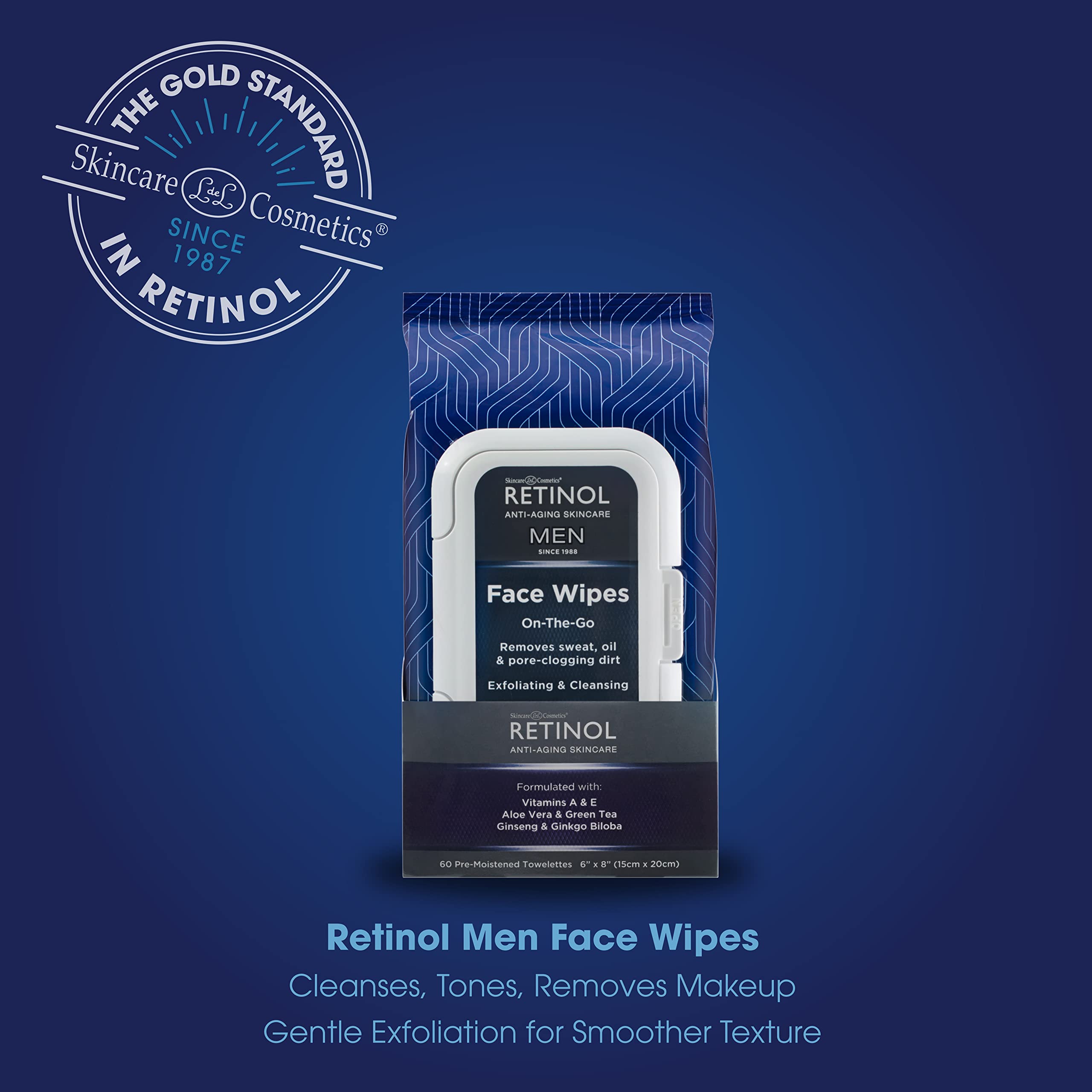 LIVAURA Retinol Men Wipes applied to face for quick cleansing